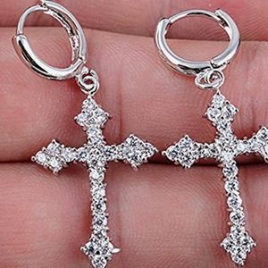 Diamond dangle cross earrings 925 sterling silver